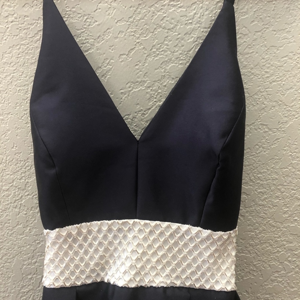 Carmen Marc Valvo Navy Beaded Waist Dress - Picture 6 of 13